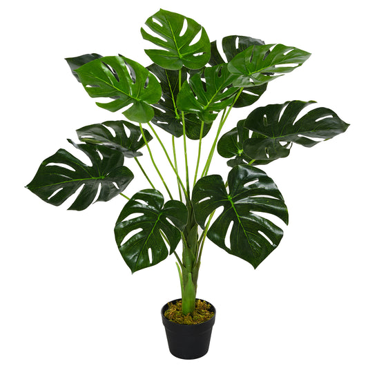 Photo of Outsunny Decorative Artificial Monstera Plants in Pot Fake Plants for Home Indoor Outdoor Decor, 85cm in 85cm colour on a white background