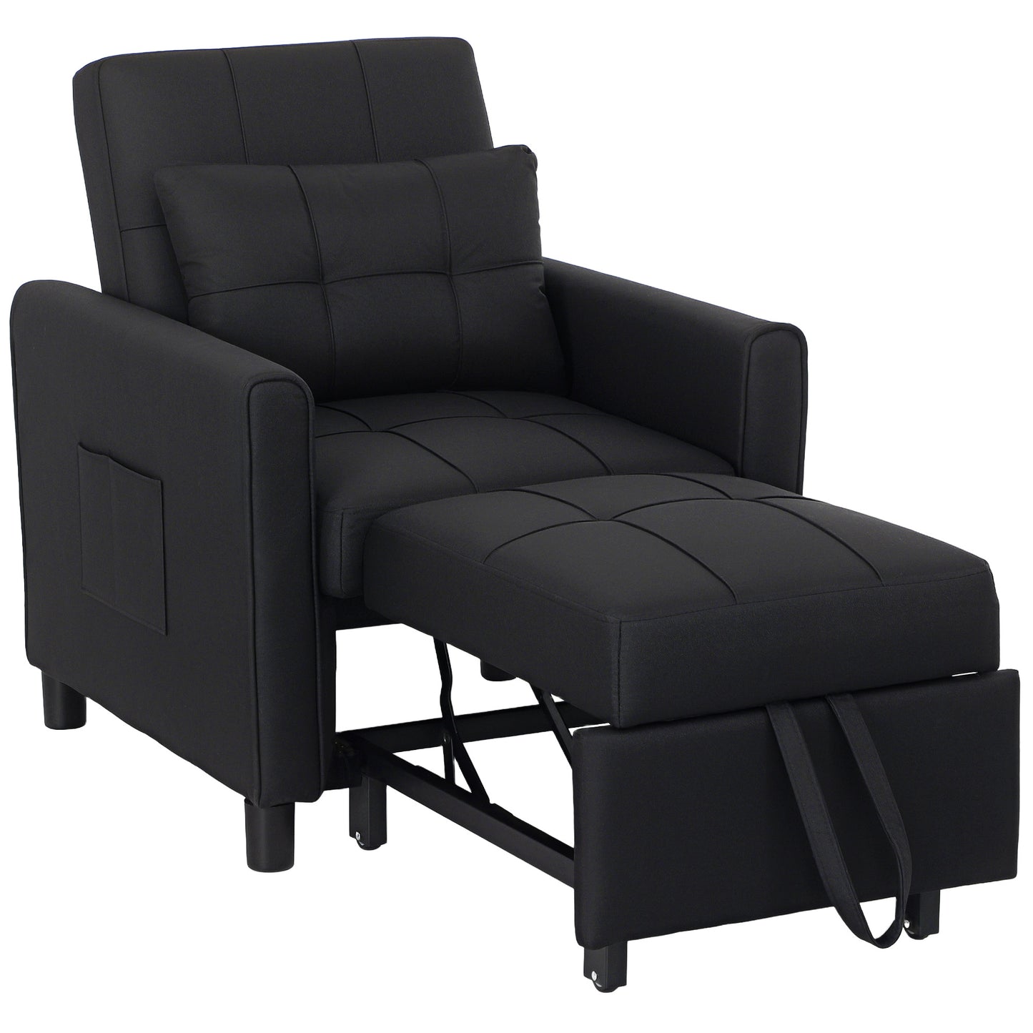 Photo of HOMCOM 3-In-1 Linen-Look Single Chair Bed with 11cm Thick Adjustable Back & Eucalyptus Wood Sofa Frame - Black in Black colour on a white background