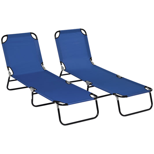 Photo of Outsunny Set of Two Metal Frame Folding Sun Loungers - Blue in Blue colour on a white background