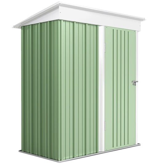 Photo of Outsunny Metal Garden Shed, Outdoor Lean-to Shed for Tool Motor Bike, with Adjustable Shelf, Lock, Gloves, 5'x3'x6', Green in Green colour on a white background