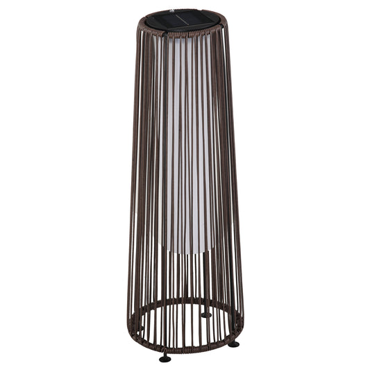 Photo of Outsunny Patio Garden PE Rattan Solar Lights Woven Resin Wicker Lantern Auto On/Off Solar Powered Lights for Porch, Yard, Lawn, Courtyard, Indoor & Outdoor  Brown in Brown colour on a white background