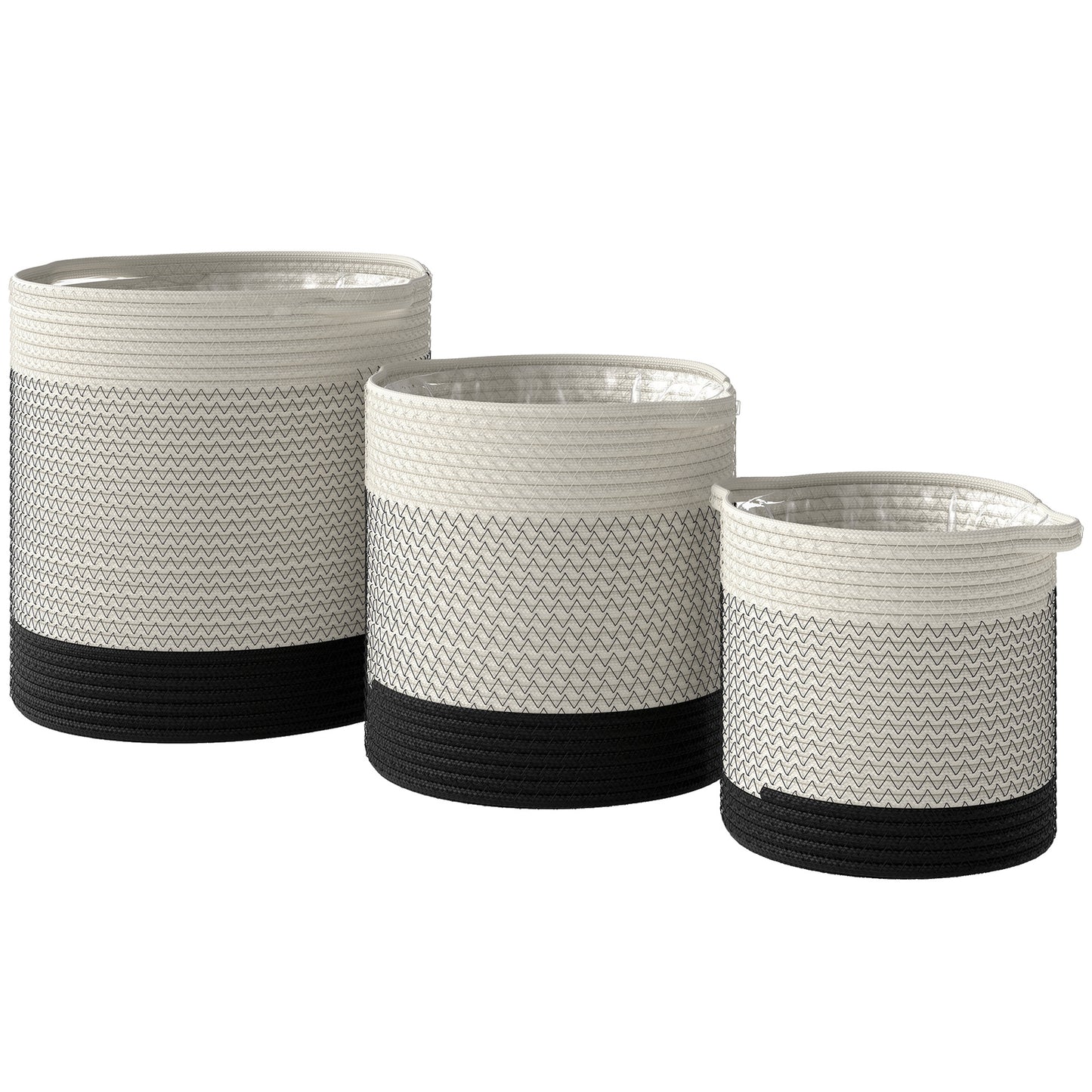 Photo of Outsunny Plant Pots Handwoven Cotton Indoor Planters with Waterproof Liner Set of 3 White in White colour on a white background