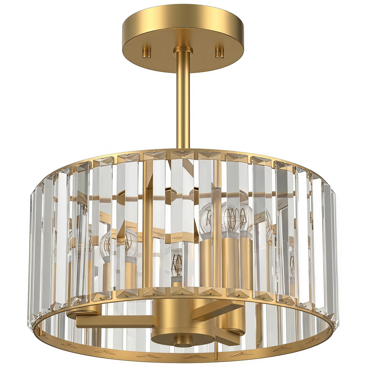 Photo of HOMCOM Semi Flush Mount Modern Crystal Chandelier Ceiling Light, Crystal Ceiling Light Fixture with E14 Base, Gold in Gold colour on a white background