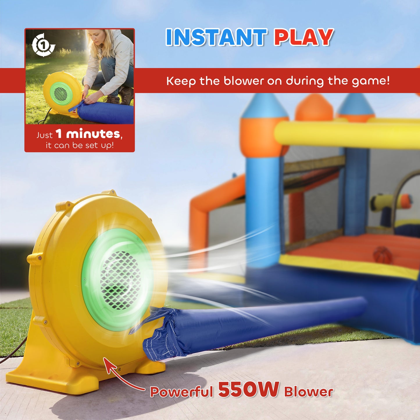 AIYAPLAY Bouncy Castle for Kids, Inflatable Bounce House with Slide, Pool (Ball Pit), Climbing Wall and Blower for Outdoor