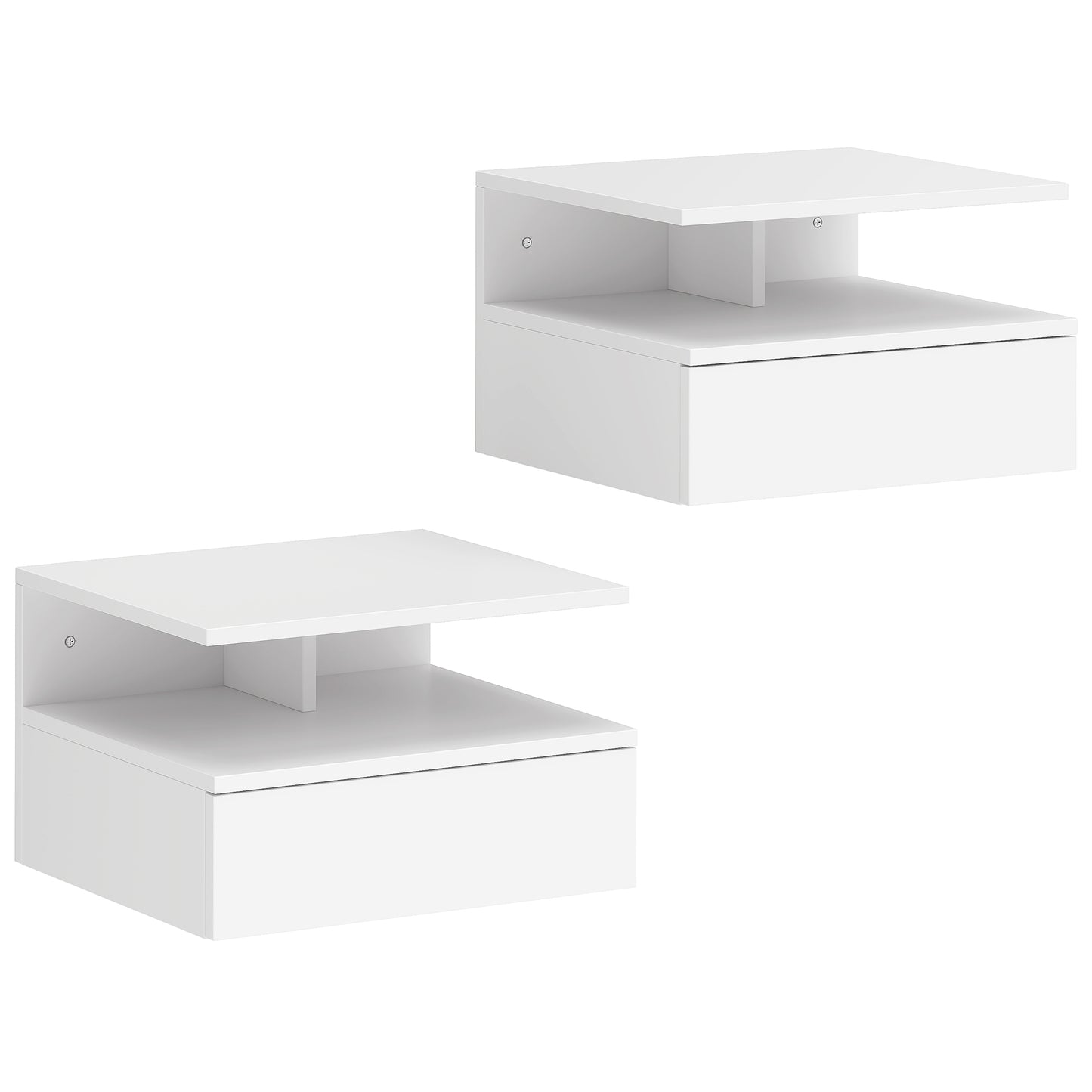 Photo of HOMCOM Set of Two Floating Bedside Tables - White in White colour on a white background