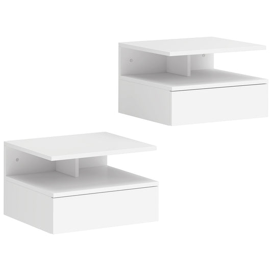 Photo of HOMCOM Set of Two Floating Bedside Tables - White in White colour on a white background