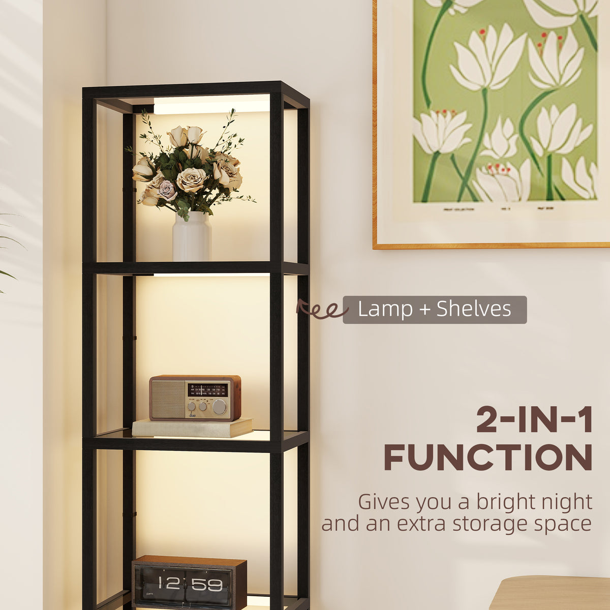 HOMCOM Four-Shelf Floor Lamp - Black