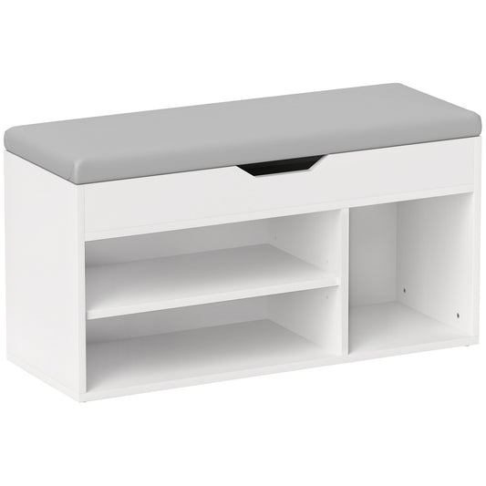 Photo of HOMCOM Shoes Cabinet Bench Hidden Storage Padded Seat Organiser Footwear Rack Hallway Cream White in White colour on a white background