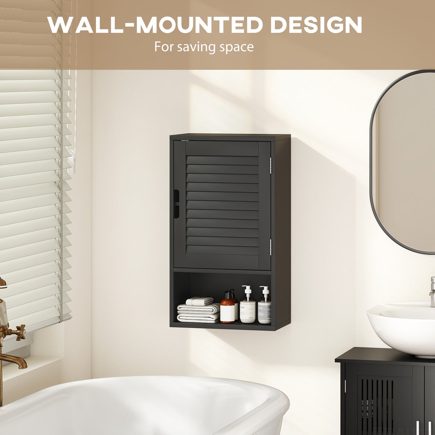 HOMCOM Bathroom Cabinet, Wall Mounted Storage Cabinet with Adjustable Shelves, 40 x 20 x 60 cm, Black