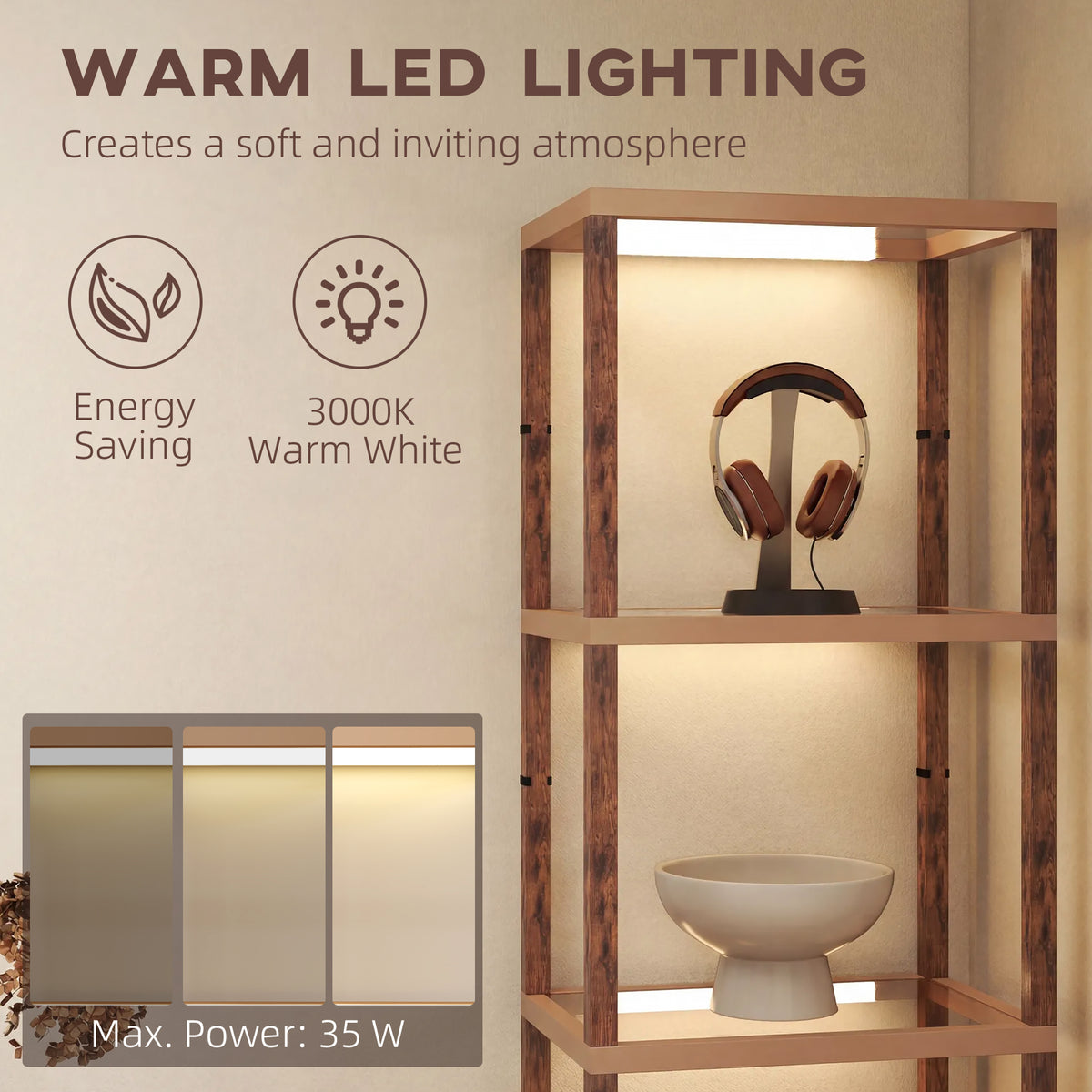 HOMCOM Four-Shelf Floor Lamp - Rustic Brown