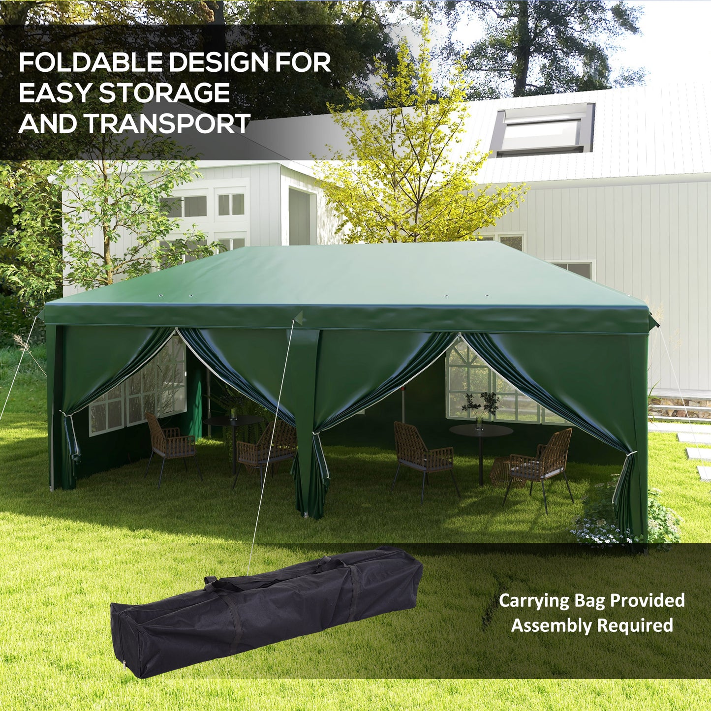 Outsunny 3x6m Pop-Up Gazebo, with Curtain Walls and Windows, Green