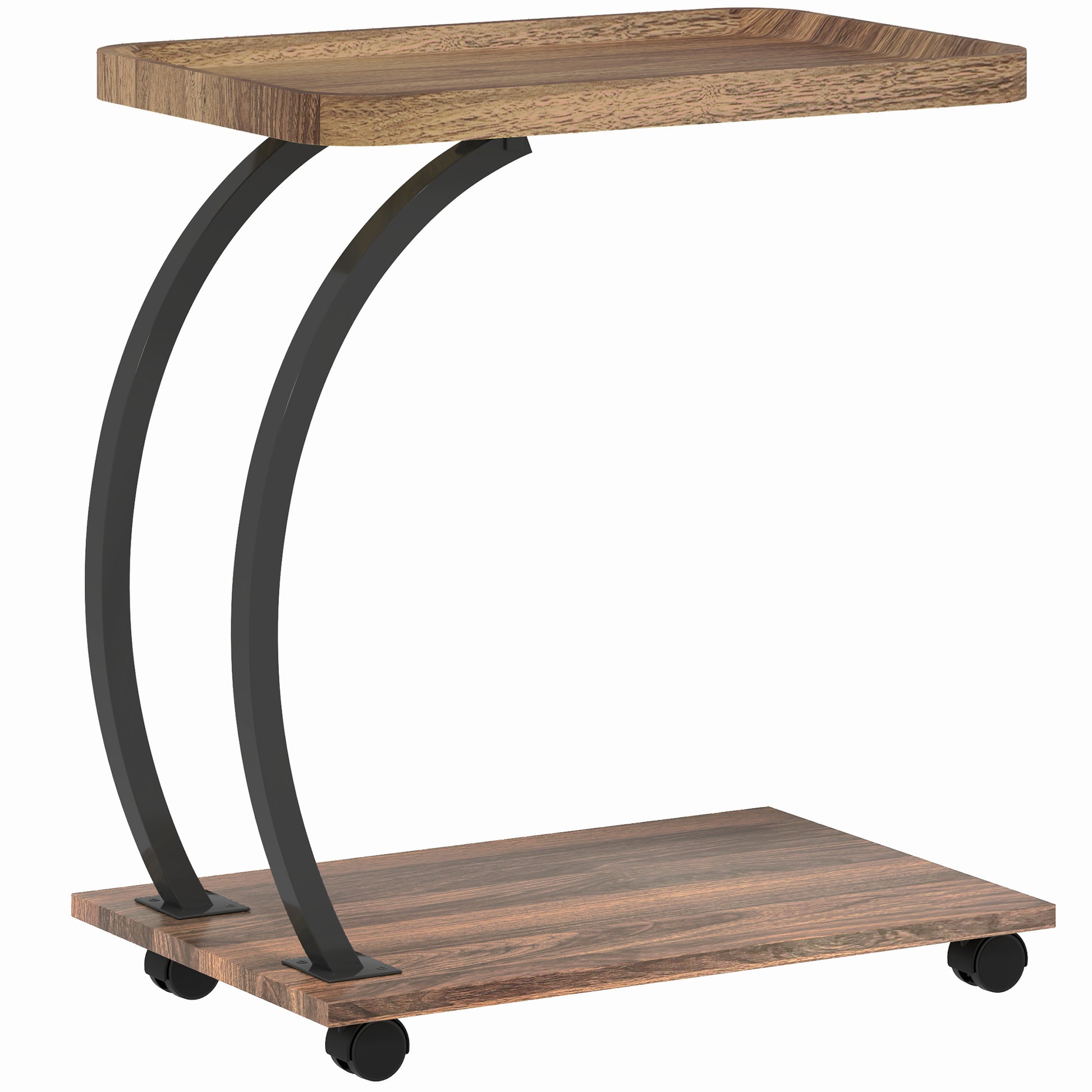 Photo of HOMCOM 2-Tier Mobile C-Shaped Side Table - Brown in Brown colour on a white background