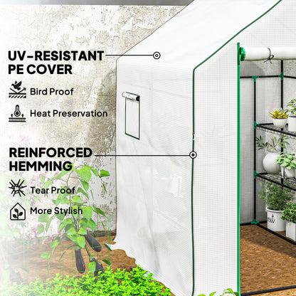 Greenhouse white PE cover with reinforced green edging and side window