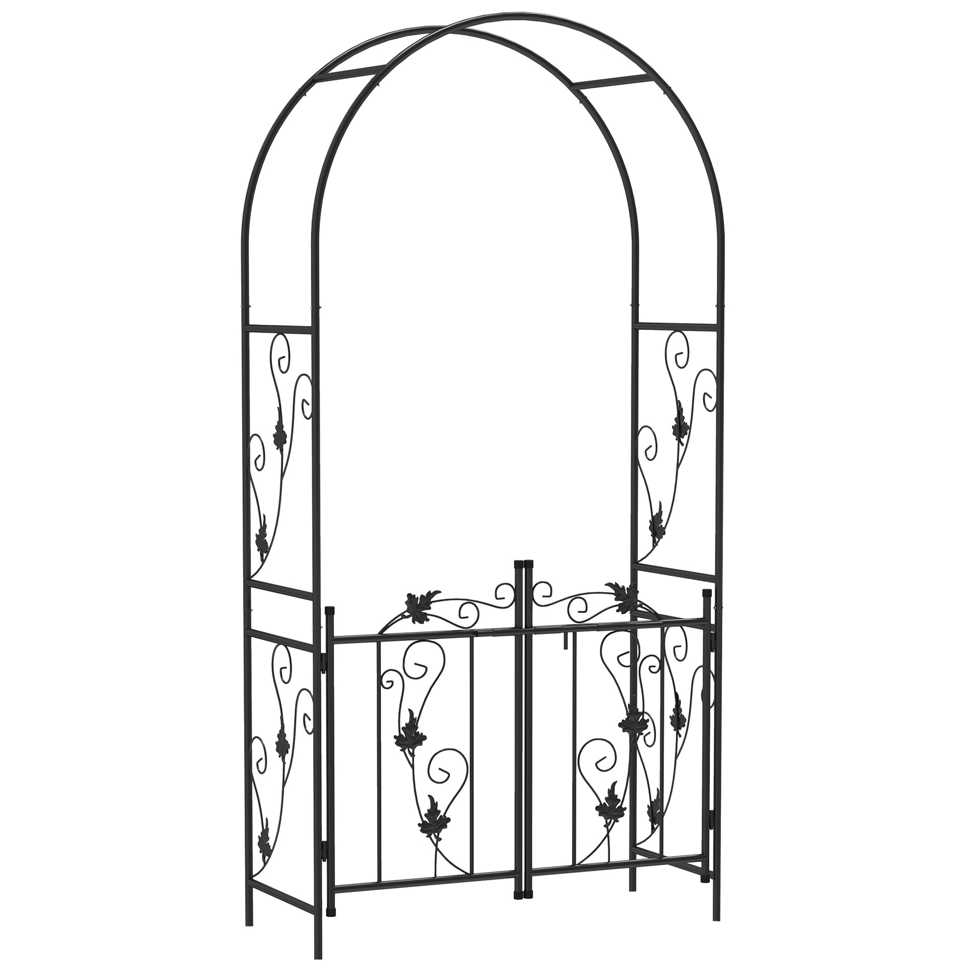 Photo of Outsunny 2.17m Steel Garden Arch with Gate, Wedding Arch for Outdoor, Garden, 107W x 45D x 217H cm Black in Black colour on a white background
