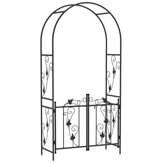 Photo of Outsunny 2.17m Steel Garden Arch with Gate, Wedding Arch for Outdoor, Garden, 107W x 45D x 217H cm Black in Black colour on a white background