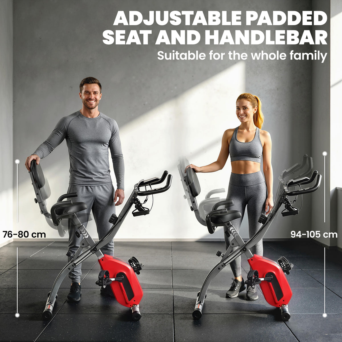 SPORTNOW 4-In-1 Folding Exercise Bike with Resistance Bands, Bluetooth App, 8-Level Magnetic Resistance, LCD Display, Red