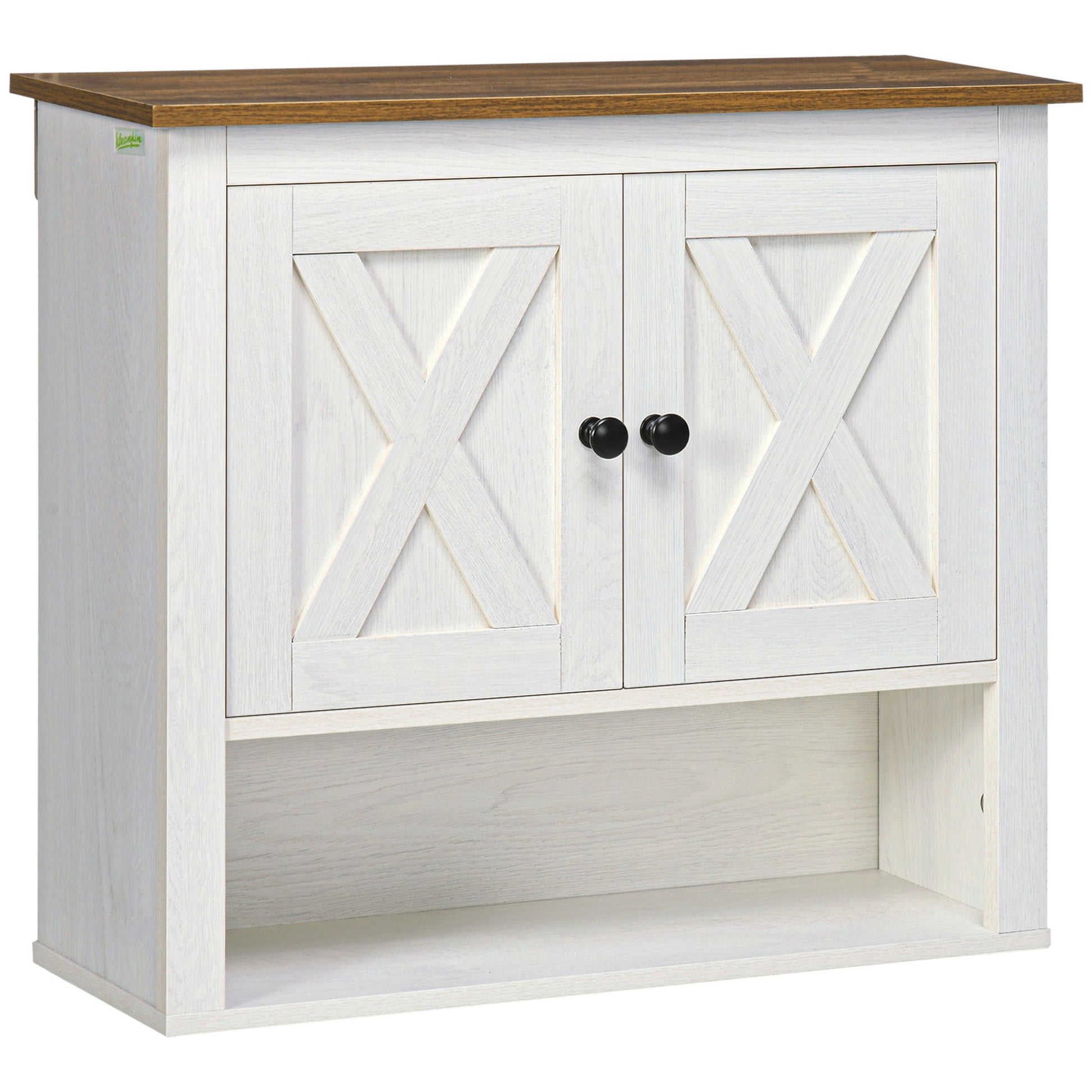 Photo of kleankin On-Wall Farmhouse Bathroom Storage Cabinet - White in White colour on a white background