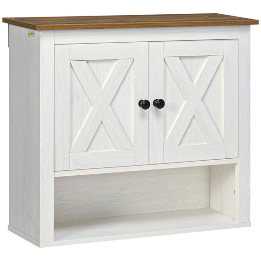 Photo of kleankin On-Wall Farmhouse Bathroom Storage Cabinet - White in White colour on a white background