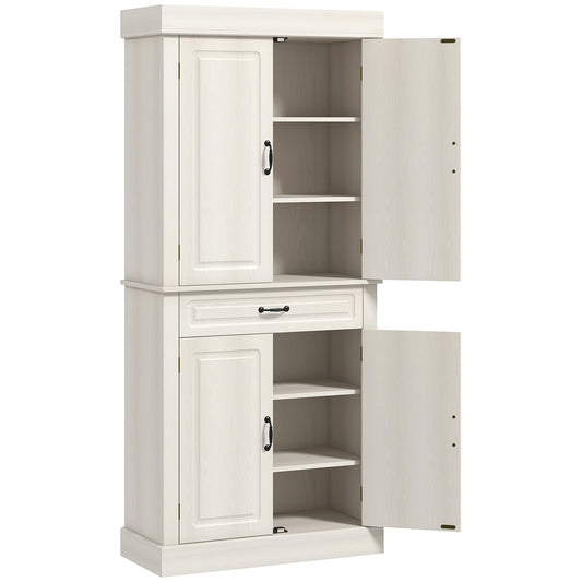 Photo of HOMCOM Tall Kitchen Cupboard, Kitchen Pantry Cabinet with 6 Shelves and Drawer, Cream White in White colour on a white background