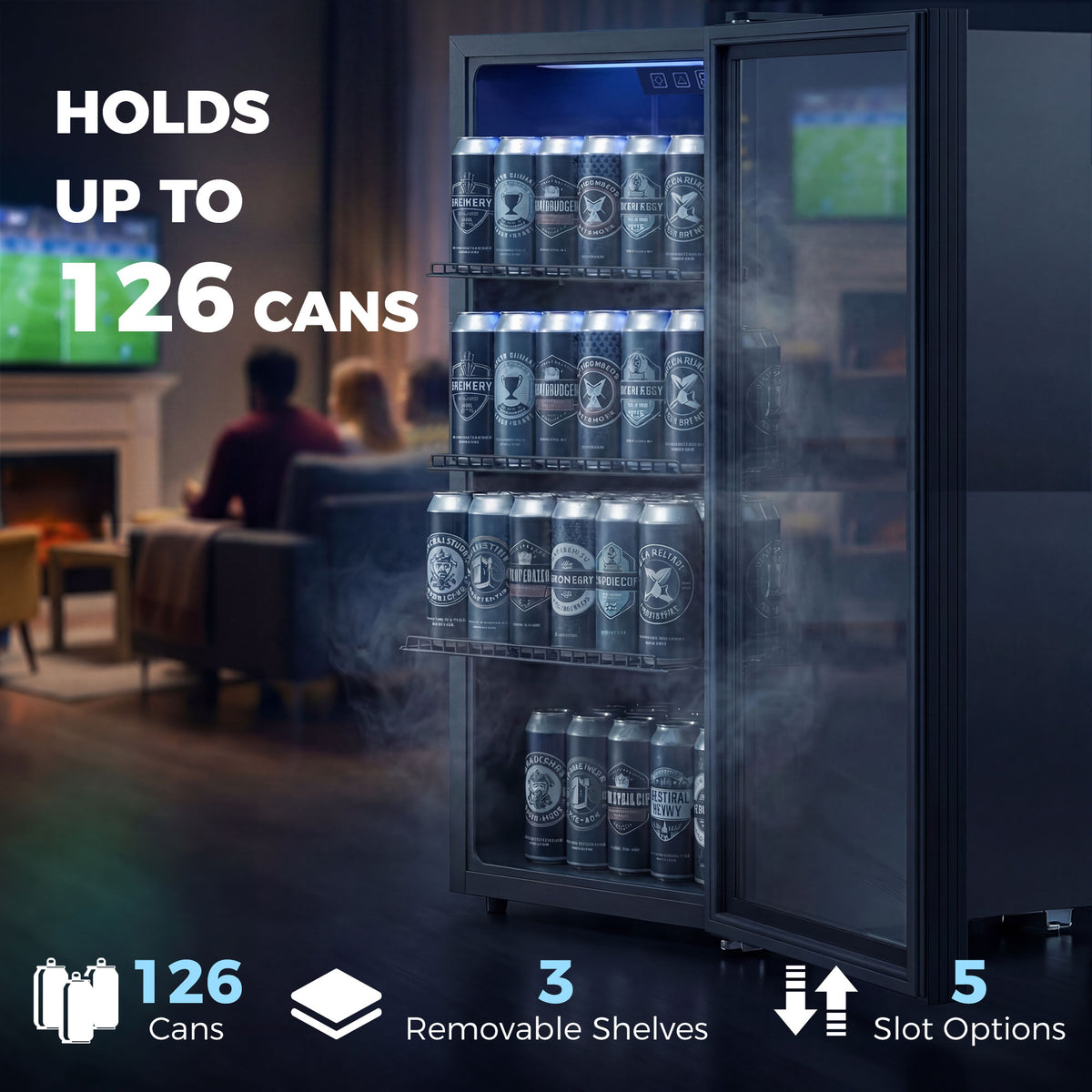 HOMCOM 90L Drinks Fridge, 139 Can Under Counter Freestanding Beer Fridge with LED Light