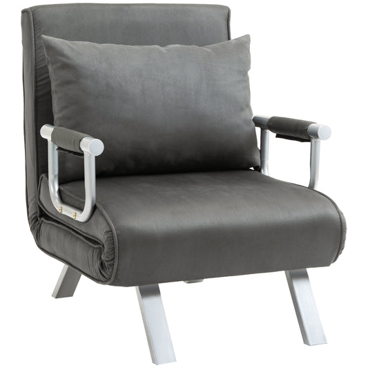 Photo of HOMCOM 4-in-1 Faux Suede Chair Bed - Grey in Grey colour on a white background