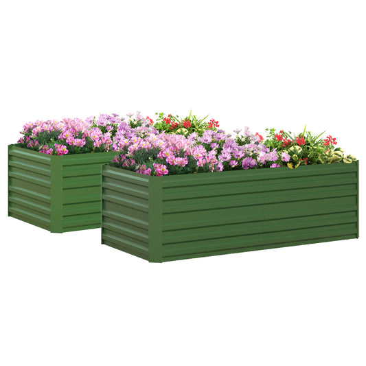 Photo of Outsunny Set of 2 Raised Beds for Garden, Galvanised Steel Outdoor Planters with Multi-reinforced Rods for Vegetables, Plants, Flowers and Herbs, 180 x 90 x 59 cm, Green in Green colour on a white background