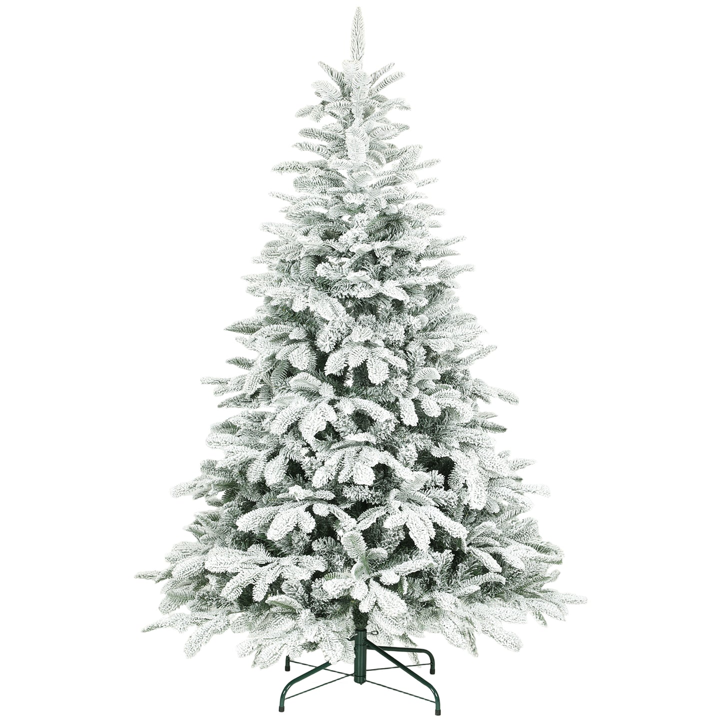 Photo of HOMCOM 6 ft Artificial Flocked Christmas Tree with 1182 Branches, Hinged Xmas Tree with Foldable Metal Stand, Easy Assembly for Home Office Decor in Decor colour on a white background