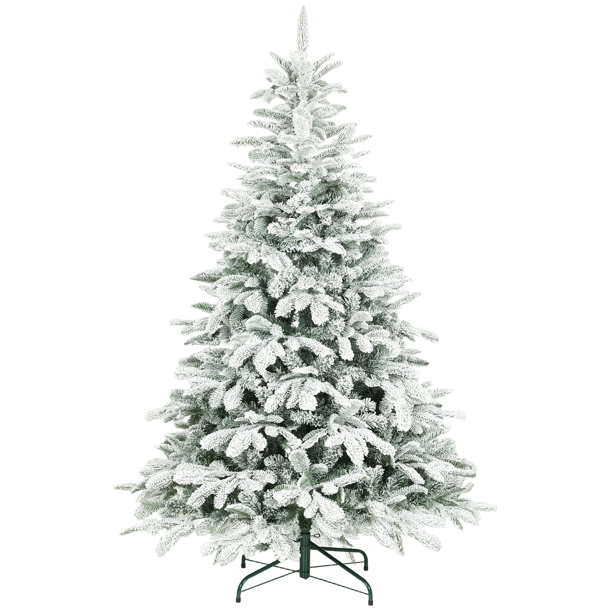 Photo of HOMCOM 6 ft Artificial Flocked Christmas Tree with 1182 Branches, Hinged Xmas Tree with Foldable Metal Stand, Easy Assembly for Home Office Decor in Decor colour on a white background