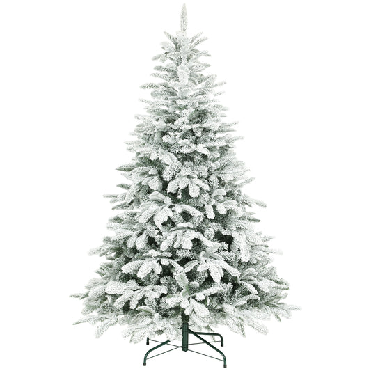 Photo of HOMCOM 6 ft Artificial Flocked Christmas Tree with 1182 Branches, Hinged Xmas Tree with Foldable Metal Stand, Easy Assembly for Home Office Decor in Decor colour on a white background