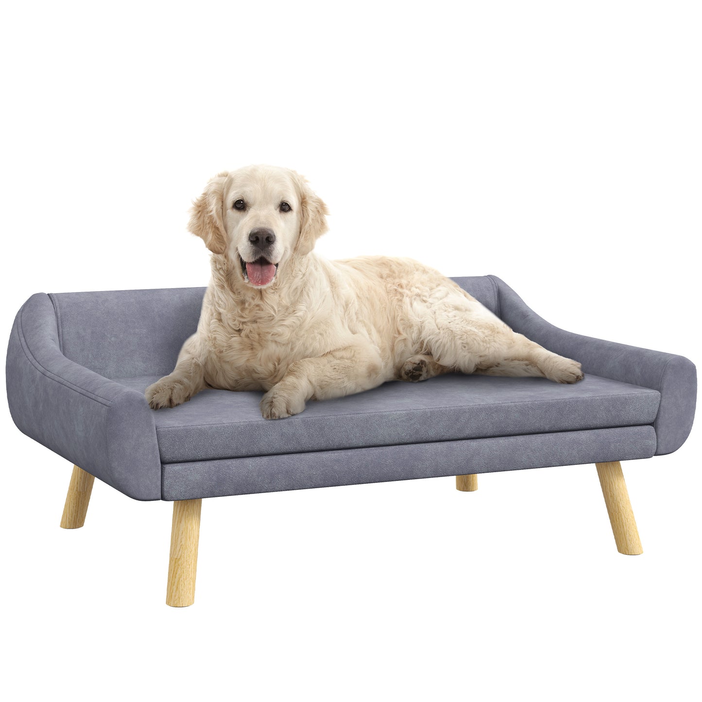 Photo of PawHut Dog Couch with Soft Cushion, Pet Sofa Bed with Wooden Frame, Removable Cover, for Medium and Large Dogs, Grey in Grey colour on a white background