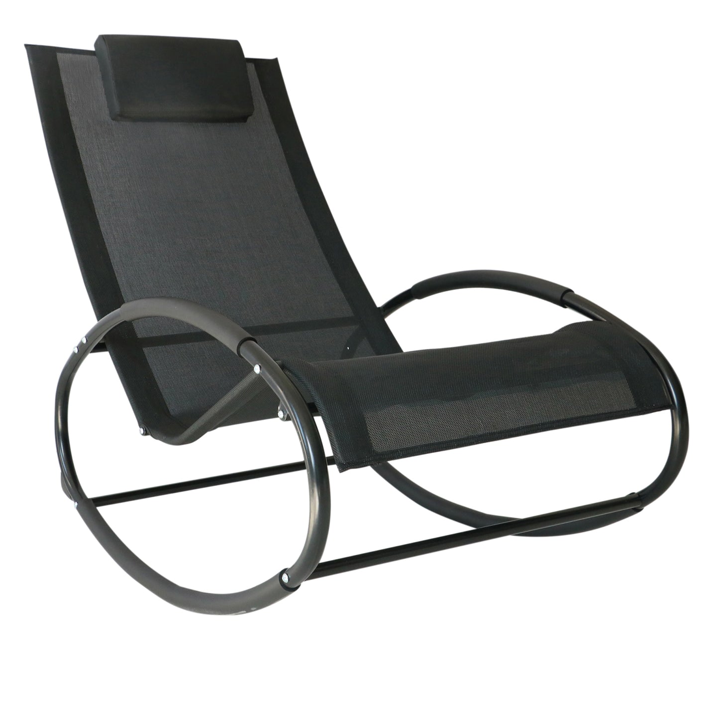 Photo of Outsunny Rocking Chair Sun Lounger Recliner Rocker Texteline Fabric Patio Garden Relaxer with Pillow, Black in Black colour on a white background