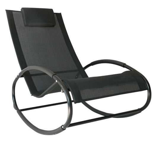 Photo of Outsunny Rocking Chair Sun Lounger Recliner Rocker Texteline Fabric Patio Garden Relaxer with Pillow, Black in Black colour on a white background