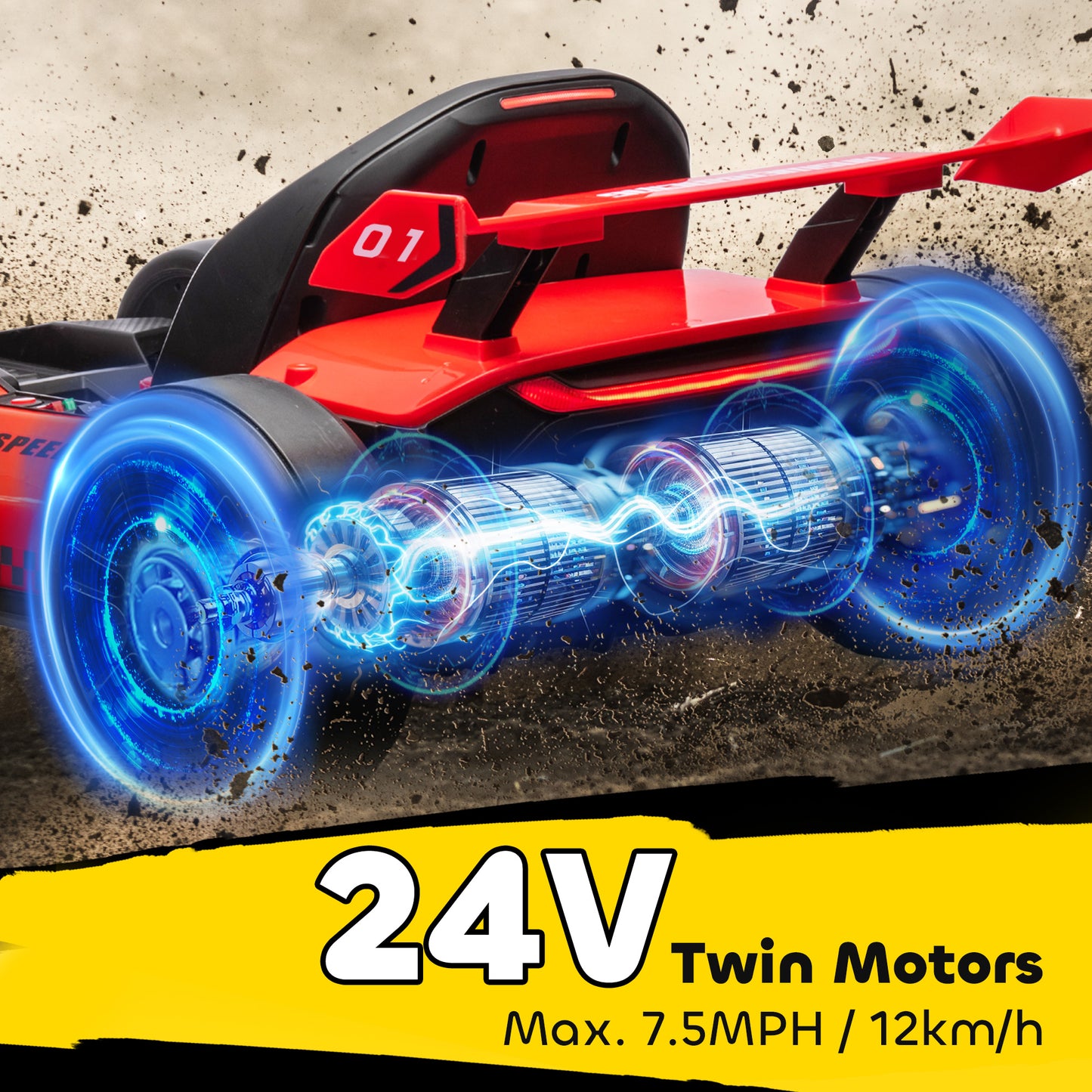 HOMCOM 24V Electric Go Kart for Kids with Adjustable Seat for 6-12 Years, Red