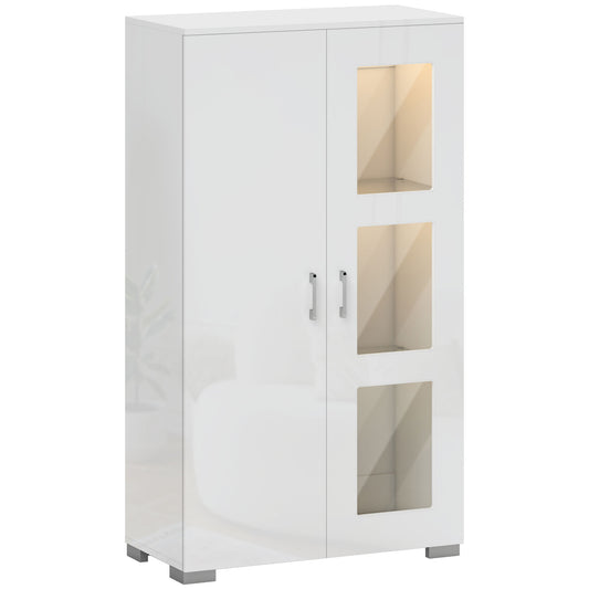 Photo of HOMCOM High Gloss Sideboard, Display Cabinet with 16-Colour RGB LED Lights and Remote Control, Modern Storage Cupboard with Glass Doors and Shelves for Living Room, Dining Room, Kitchen, White in White colour on a white background
