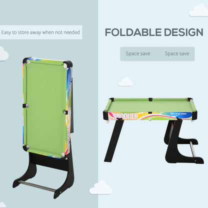 HOMCOM 4-in-1 gaming table folded upright for storage and open on its black legs