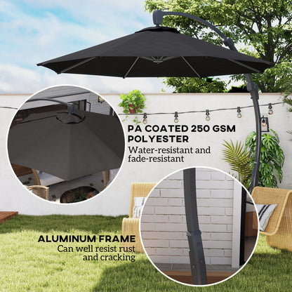 Outsunny black cantilever umbrella with polyester canopy and aluminum frame details