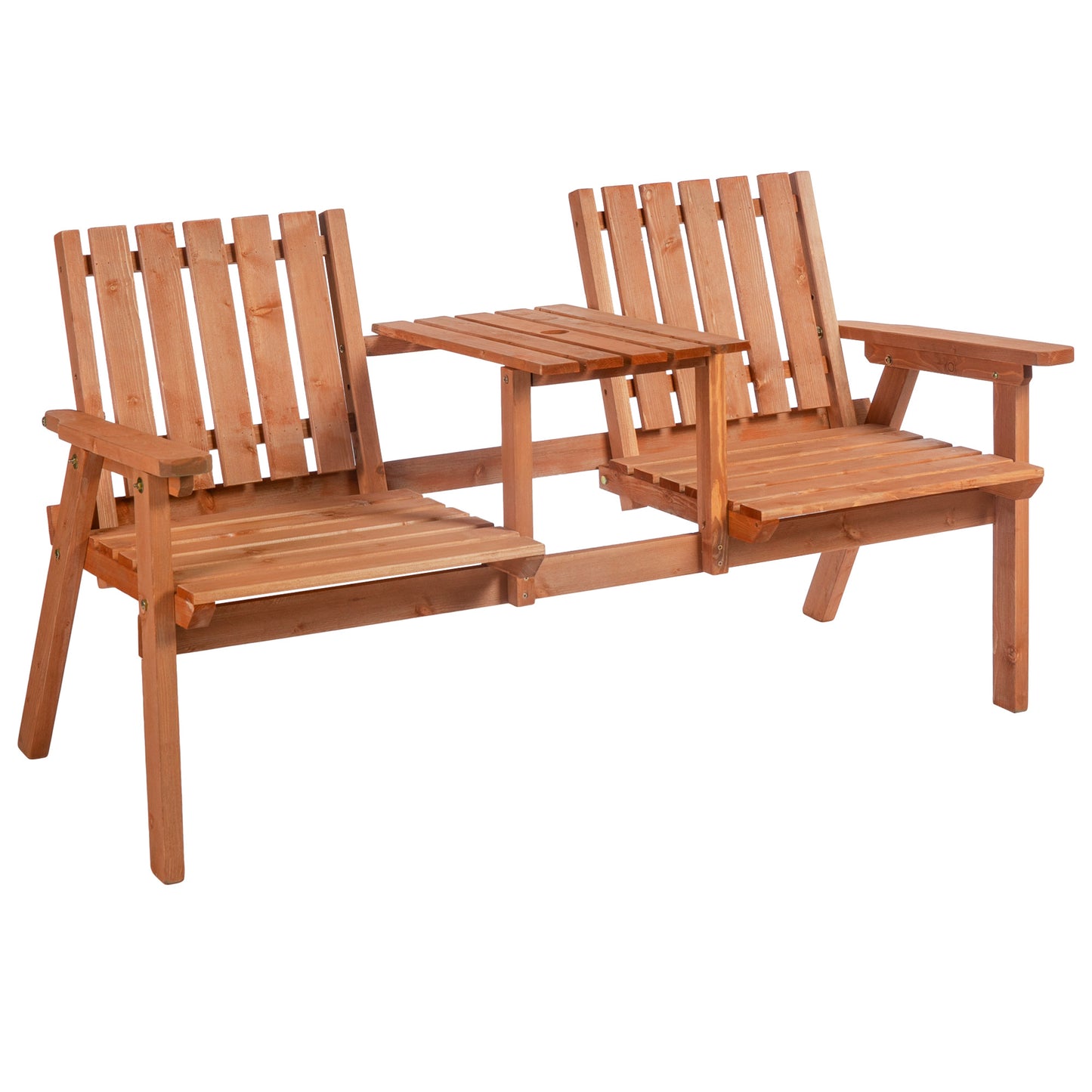 Photo of Outsunny 2-Seater Fir Wood Bench w/ Centre Table in Table colour on a white background