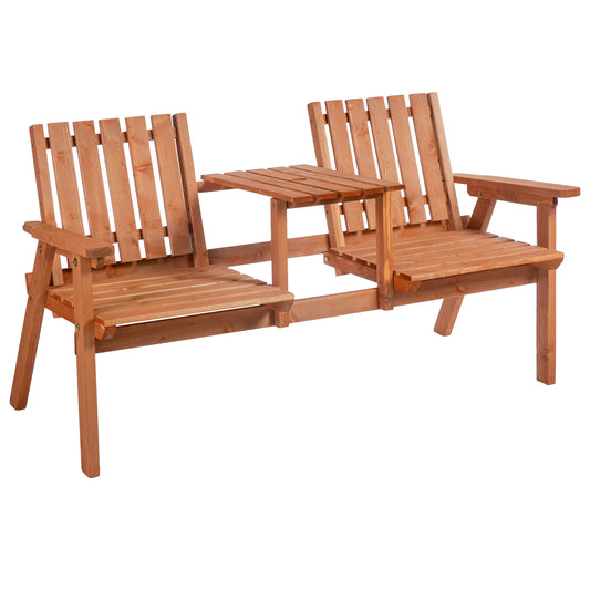 Photo of Outsunny 2-Seater Fir Wood Bench w/ Centre Table in Table colour on a white background