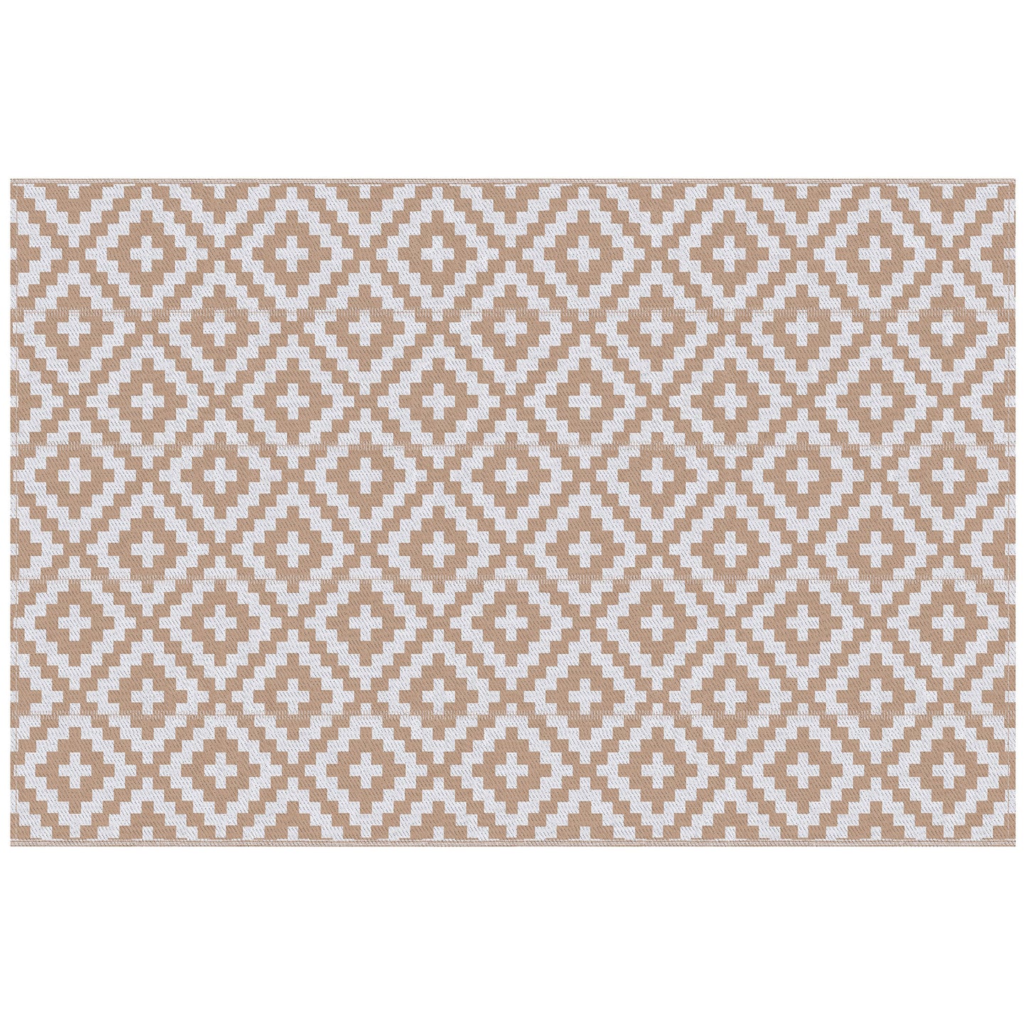 Photo of Outsunny Reversible Outdoor RV Rug, Patio Floor Mat, 274 x 182 cm Plastic Straw Rug for Garden, terrace, Beach, Camping, Coffee & White in White colour on a white background