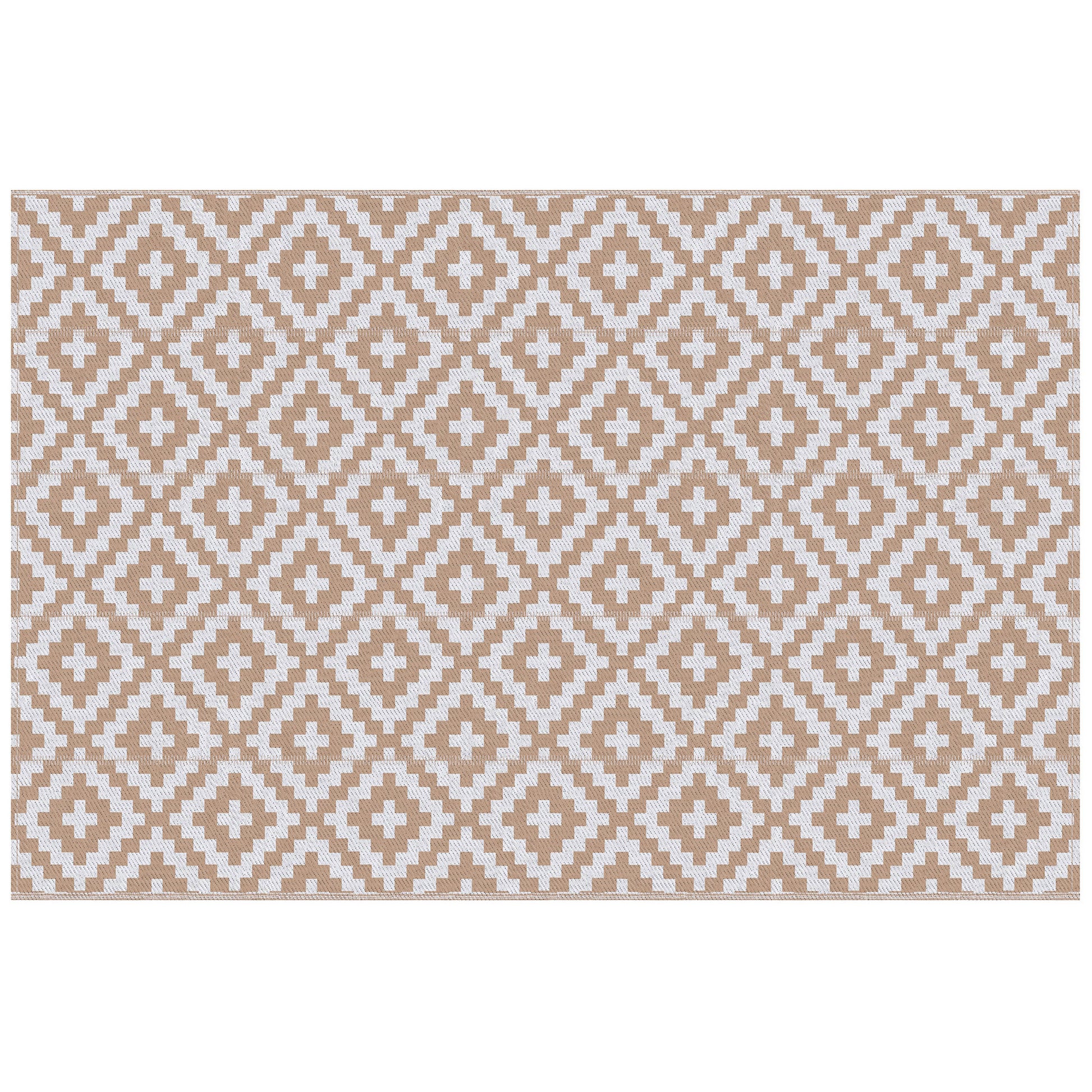 Photo of Outsunny Reversible Outdoor RV Rug, Patio Floor Mat, 274 x 182 cm Plastic Straw Rug for Garden, terrace, Beach, Camping, Coffee & White in White colour on a white background