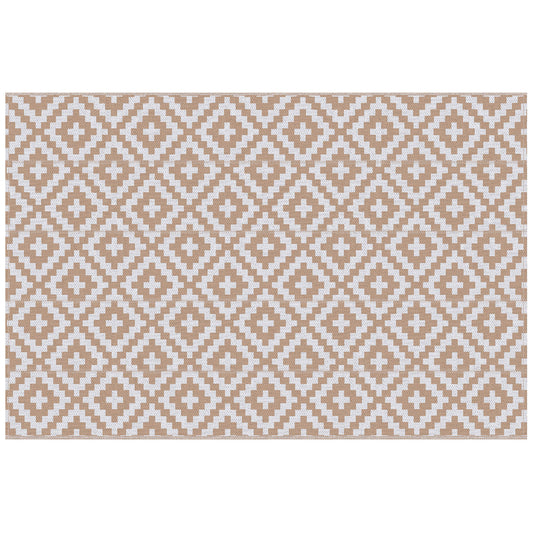 Photo of Outsunny Reversible Outdoor RV Rug, Patio Floor Mat, 274 x 182 cm Plastic Straw Rug for Garden, terrace, Beach, Camping, Coffee & White in White colour on a white background