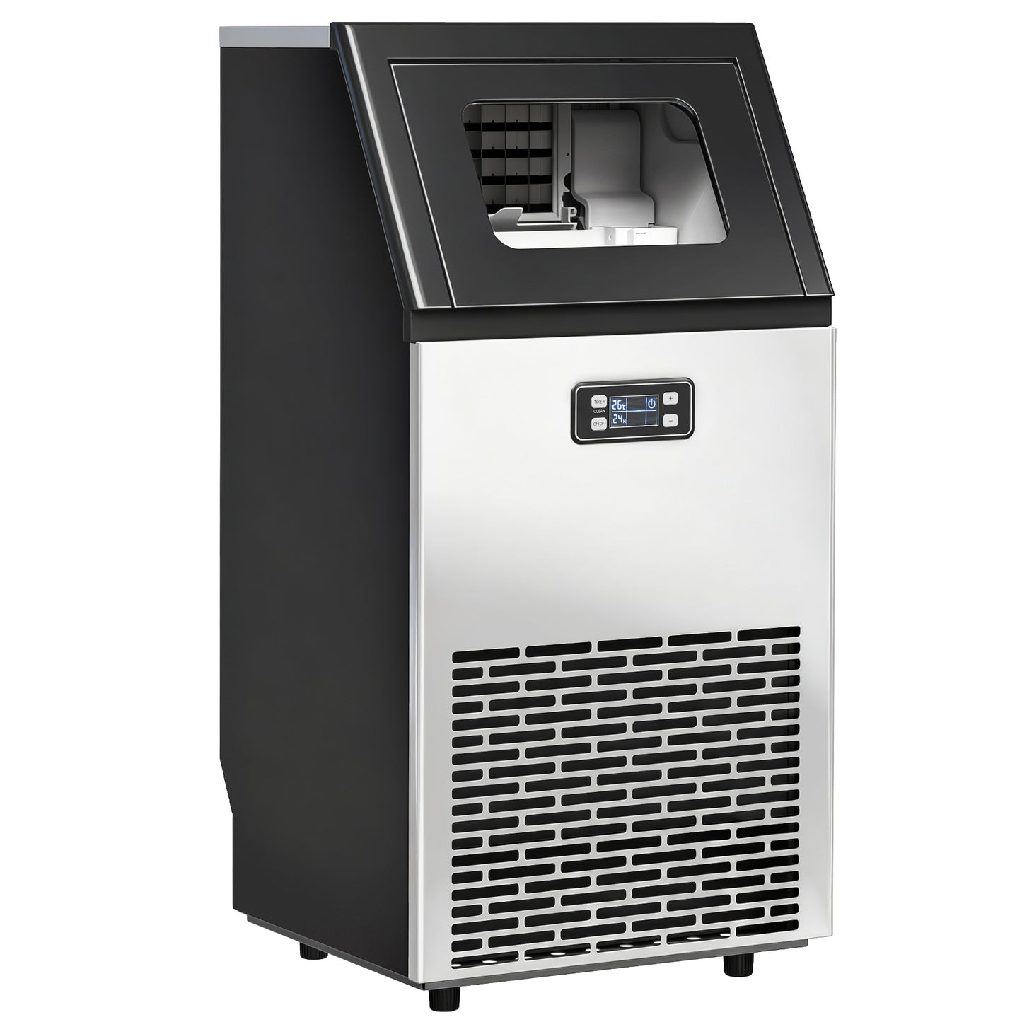 Photo of HOMCOM Commercial Ice Maker Machine, Freestanding Stainless Steel Ice Machine with Self-Cleaning, LCD Display, 45kg/24 Hours and 11kg Ice Storage for Home, Office, Bar, Restaurant, Supermarkets in Supermarkets colour on a white background