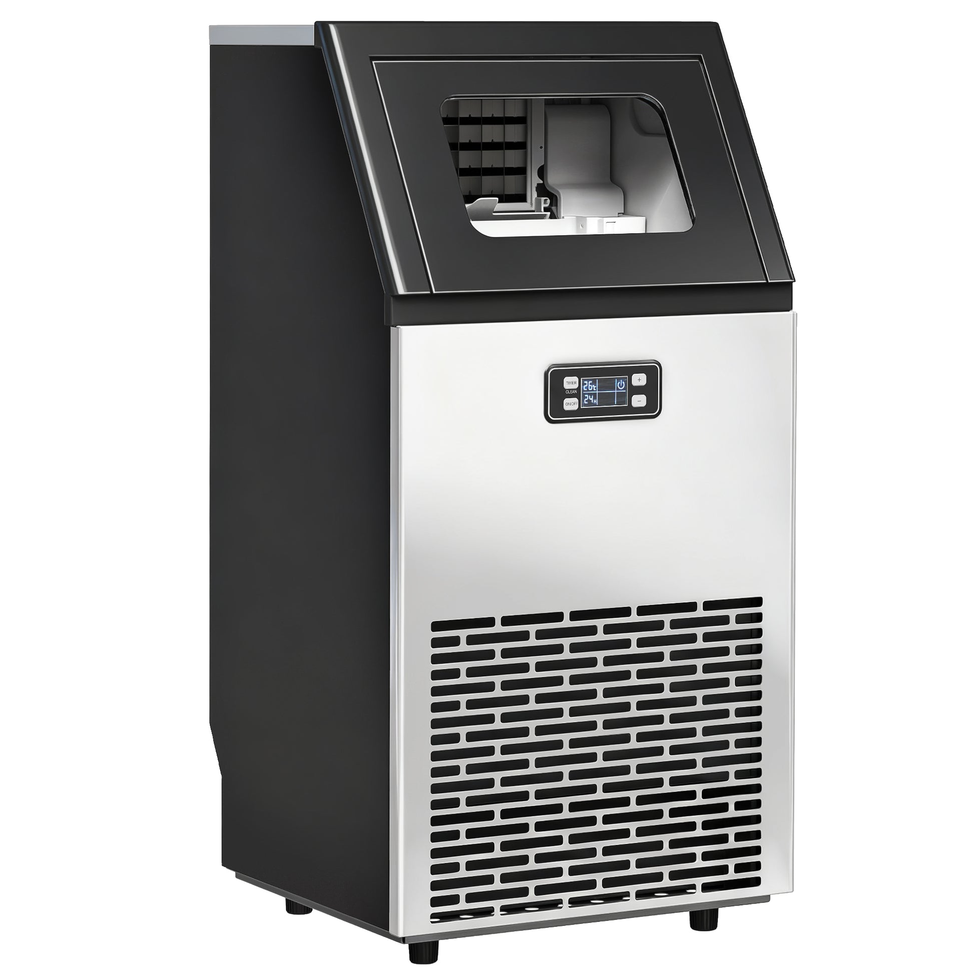 Photo of HOMCOM Commercial Ice Maker Machine, Freestanding Stainless Steel Ice Machine with Self-Cleaning, LCD Display, 45kg/24 Hours and 11kg Ice Storage for Home, Office, Bar, Restaurant, Supermarkets in Supermarkets colour on a white background