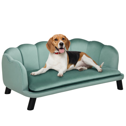 Photo of PawHut Dog Sofa, Pet Couch Bed for Medium, Large Dogs, with Legs, Cushion - Green in Green colour on a white background