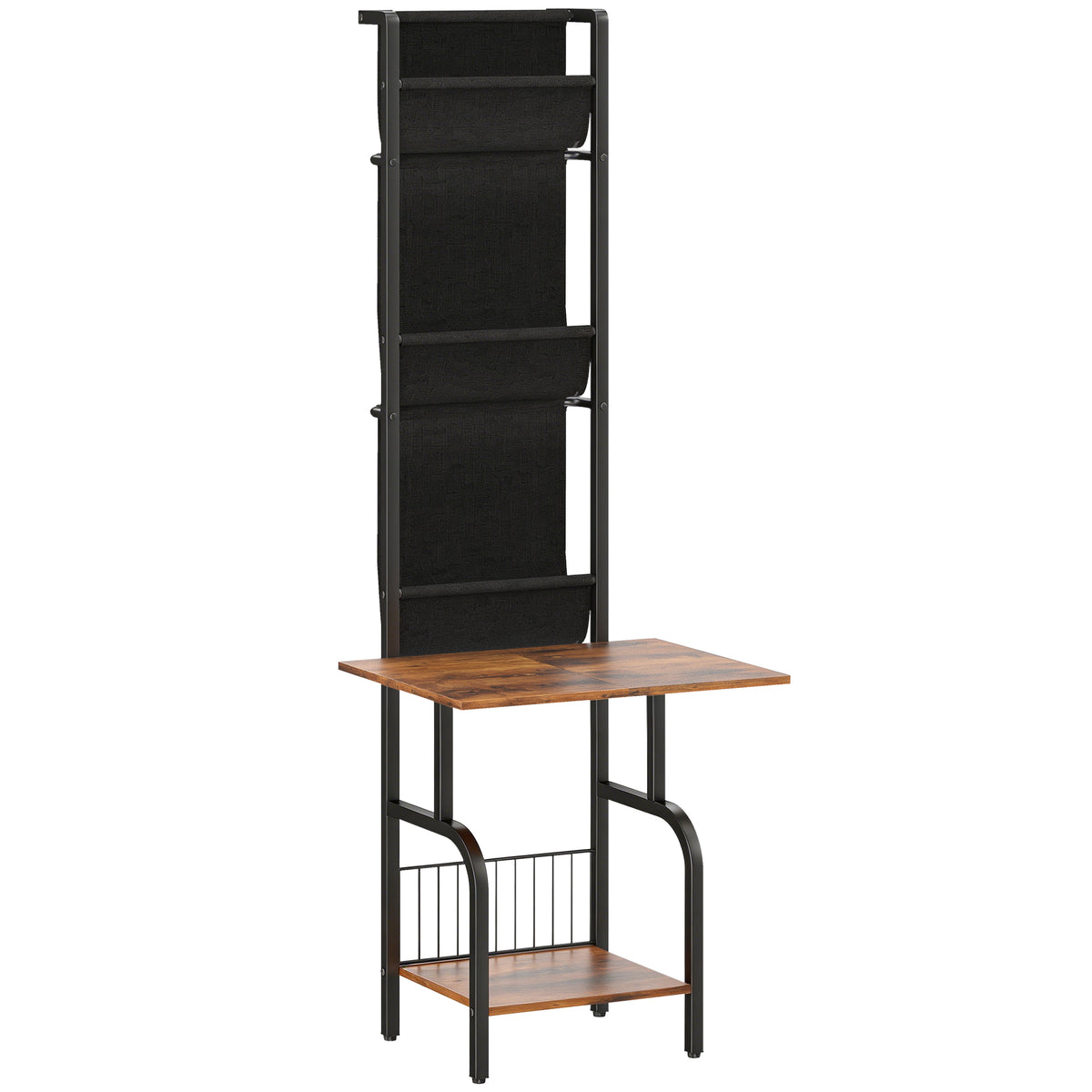 Photo of HOMCOM Vinyl Record Player Stand Record Storage with Player Stand Oxford Fabric Pockets Bottom Shelf Rustic Brown and Black in Black colour on a white background