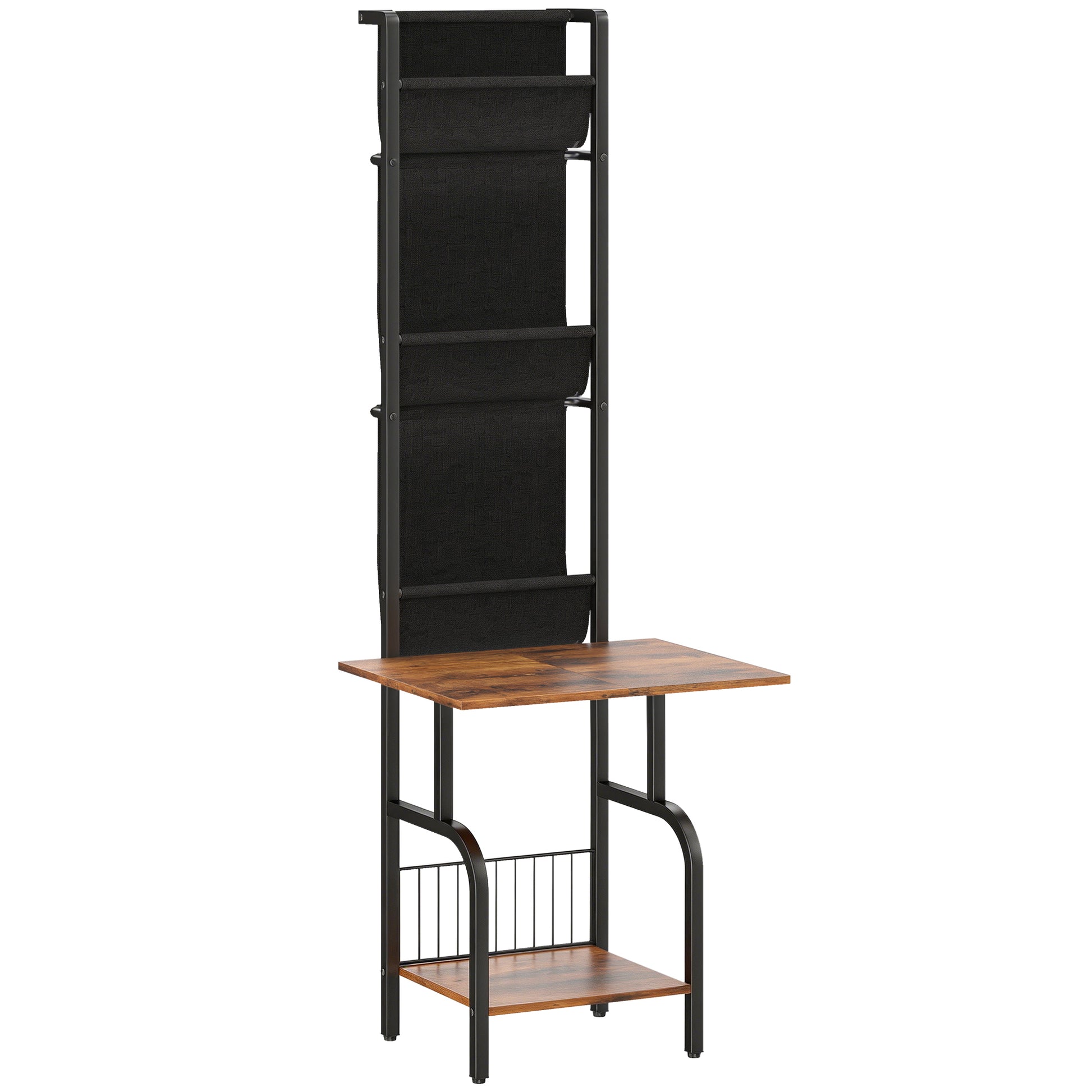 Photo of HOMCOM Vinyl Record Player Stand Record Storage with Player Stand Oxford Fabric Pockets Bottom Shelf Rustic Brown and Black in Black colour on a white background