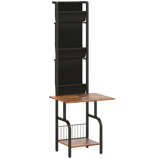 Photo of HOMCOM Vinyl Record Player Stand Record Storage with Player Stand Oxford Fabric Pockets Bottom Shelf Rustic Brown and Black in Black colour on a white background
