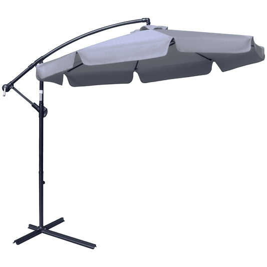 Photo of Outsunny 2.7m Garden Banana Parasol Cantilever Umbrella with Crank Handle and Cross Base for Outdoor, Hanging Sun Shade, Dark Grey in Grey colour on a white background