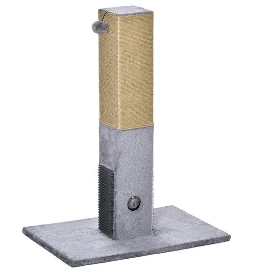 Photo of PawHut Cat Tree Scratching Post for Indoor Cats 79cm Jute Scratcher Climber w/ Carpet Base Dangling Toy – Grey in Grey colour on a white background
