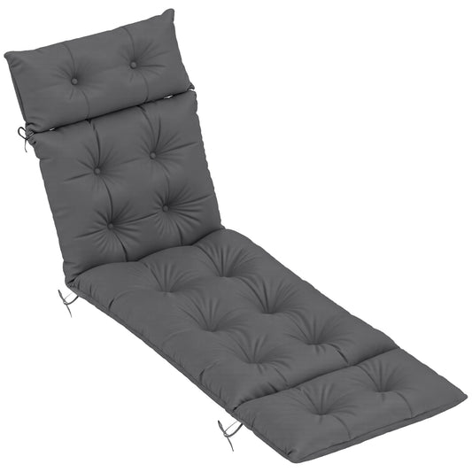Photo of Outsunny Sun Lounger Cushion Only, 190 x 56 x 10 cm Garden Lounge Chair Cushion, UPF20+ 220gsm Fabric, Thick Sunbed Replacement Pad with 6 Ties, Dark Grey in Grey colour on a white background
